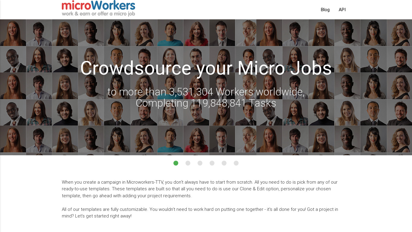 Microworkers Landing page
