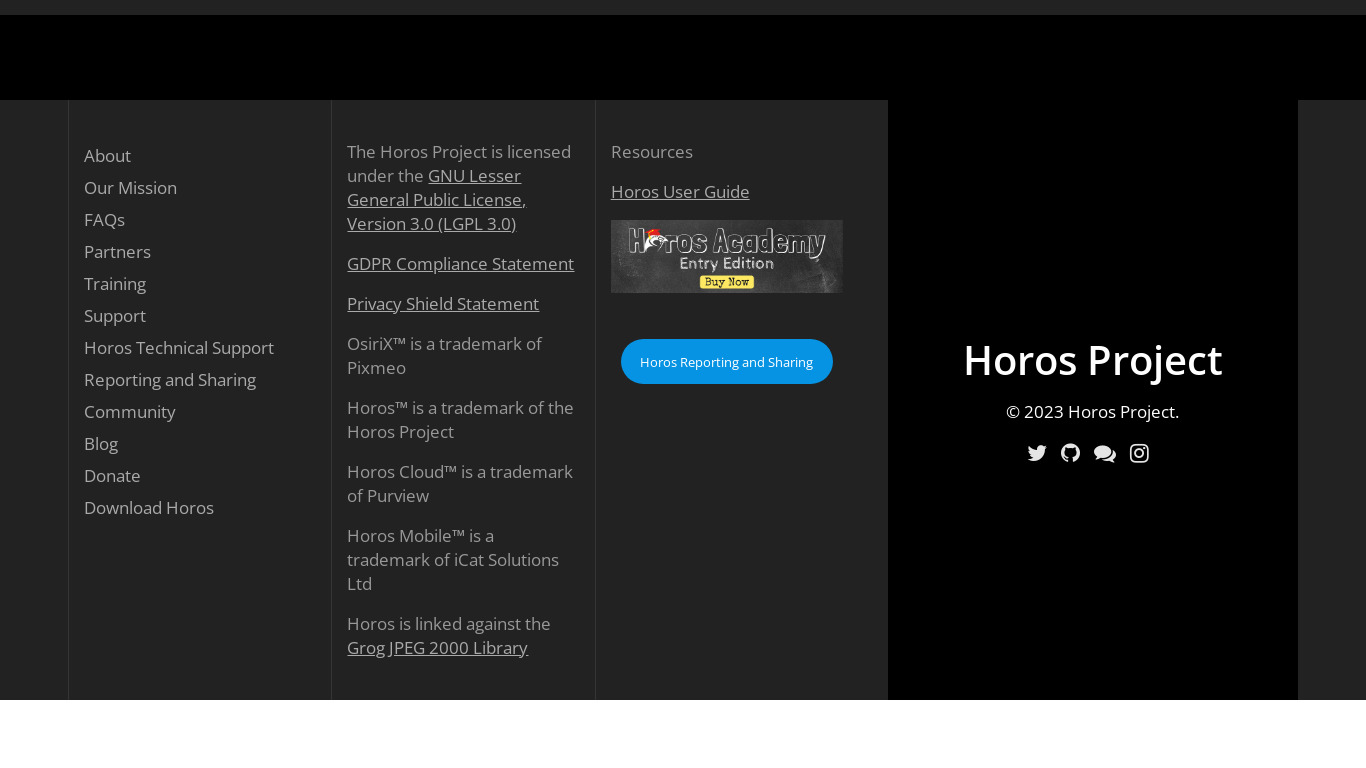 Horos Landing page