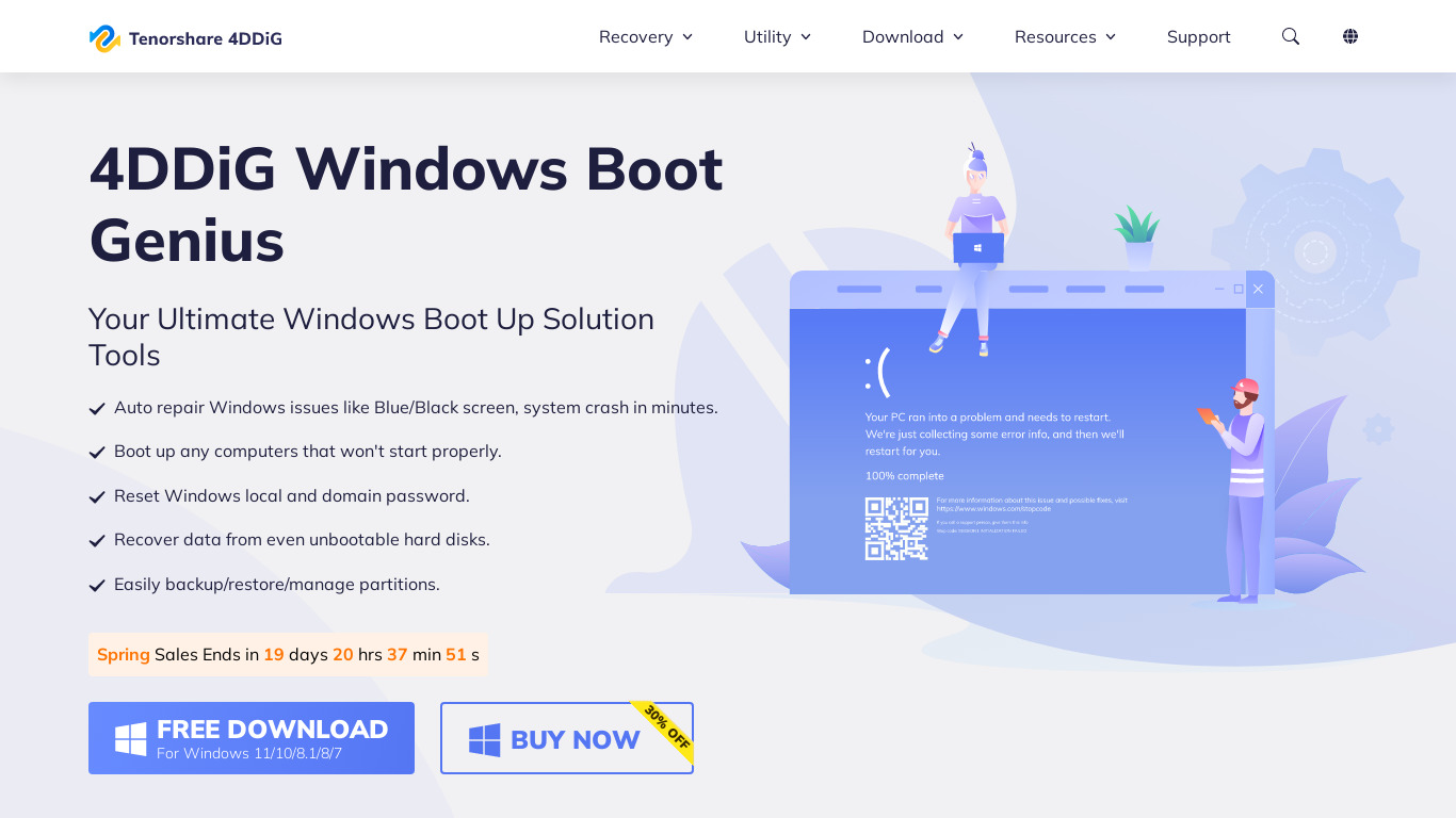 Windows Boot Genius Landing page
