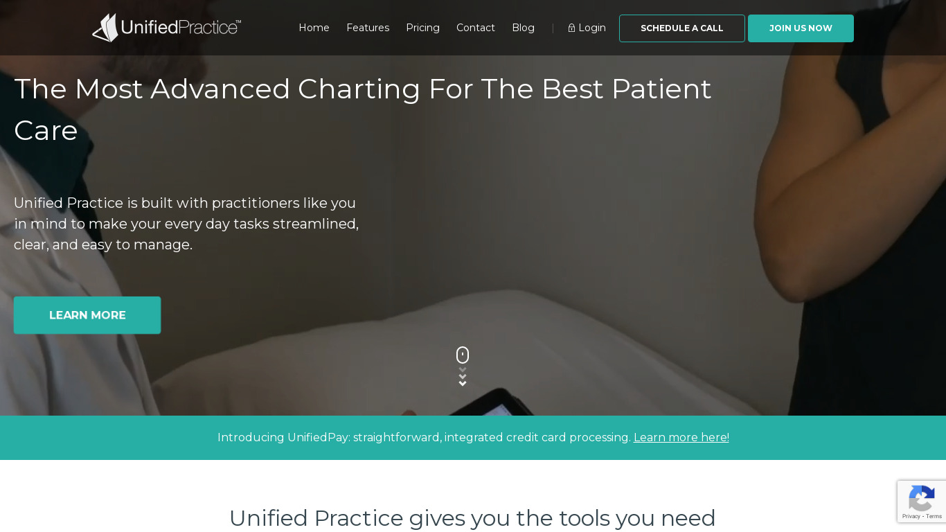 Unified Practice Landing page