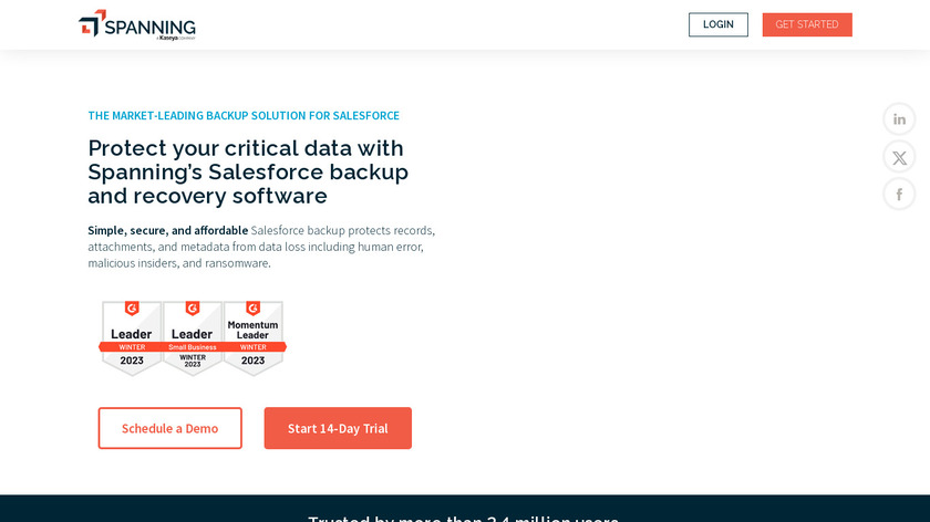 Spanning Backup for Salesforce Landing Page