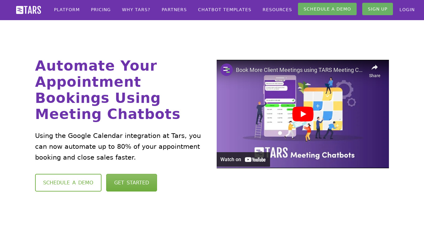 TARS Meeting Chatbots Landing page
