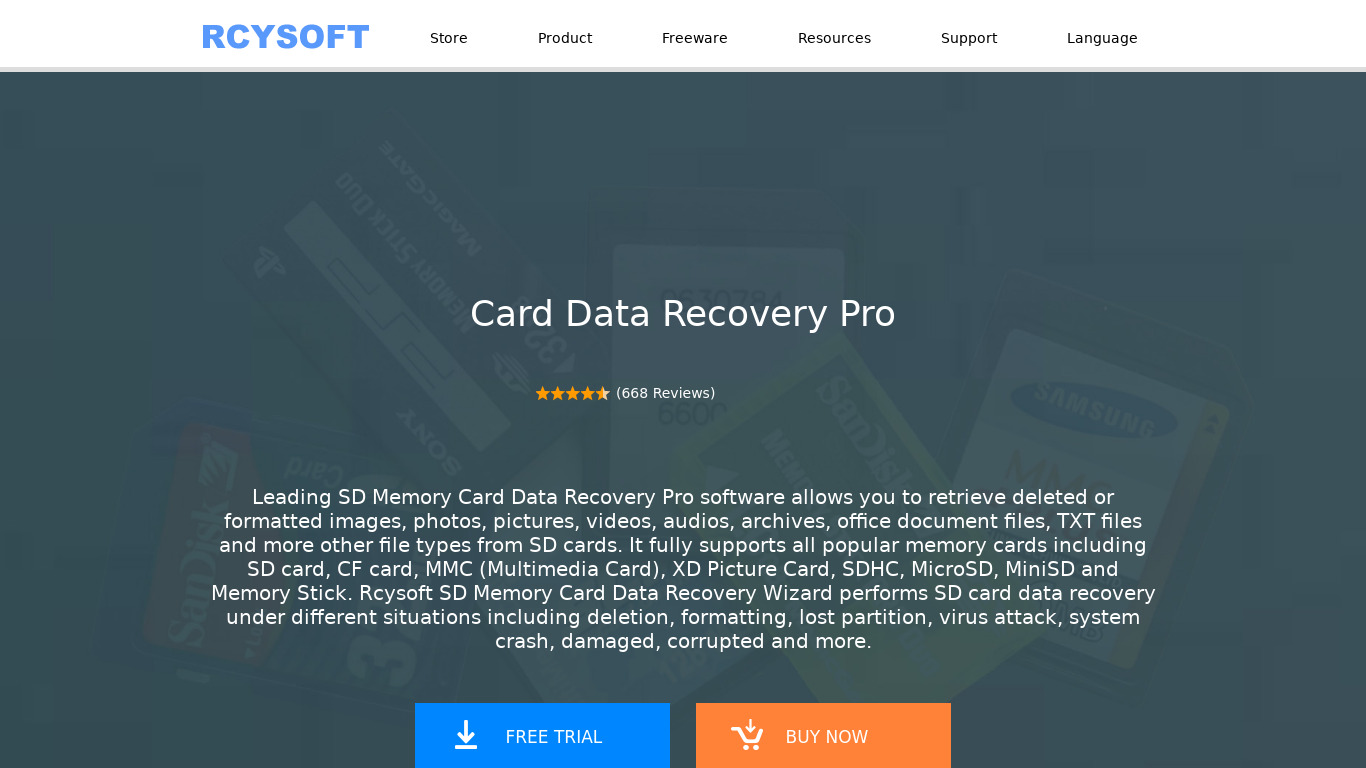 Card Data Recovery Pro Landing page