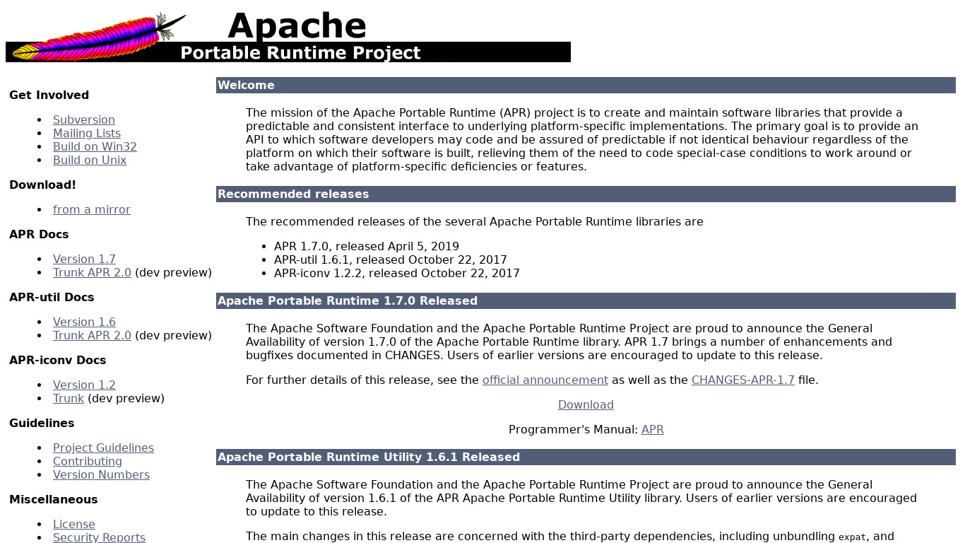 Apache Portable Runtime Landing page