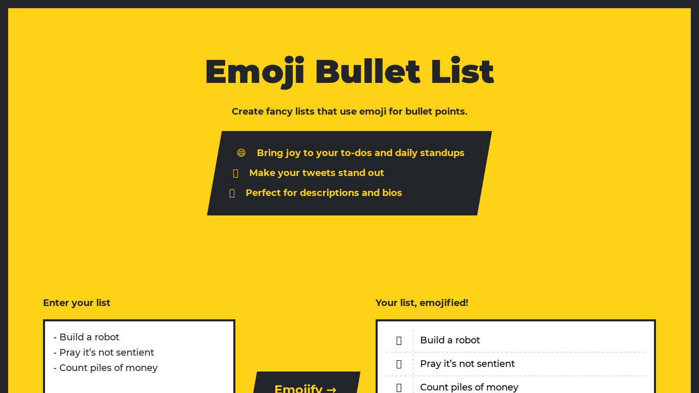 Emoji Bullet List Landing page