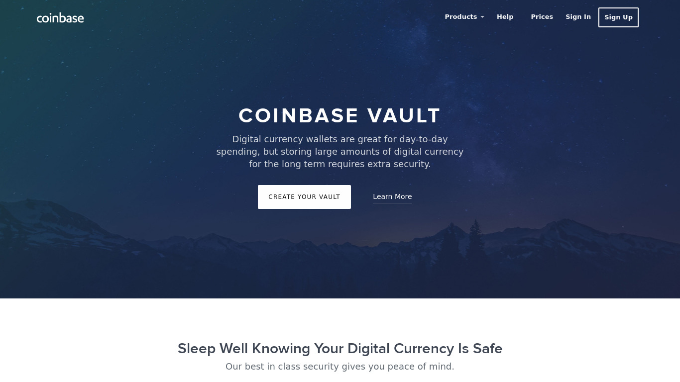 Vault by Coinbase Landing page