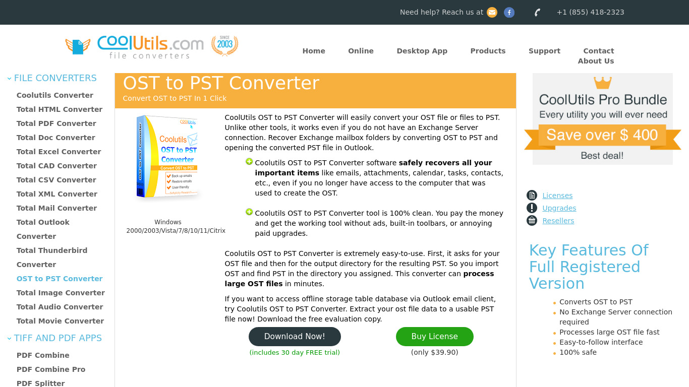CoolUtils OST to PST Converter Landing page