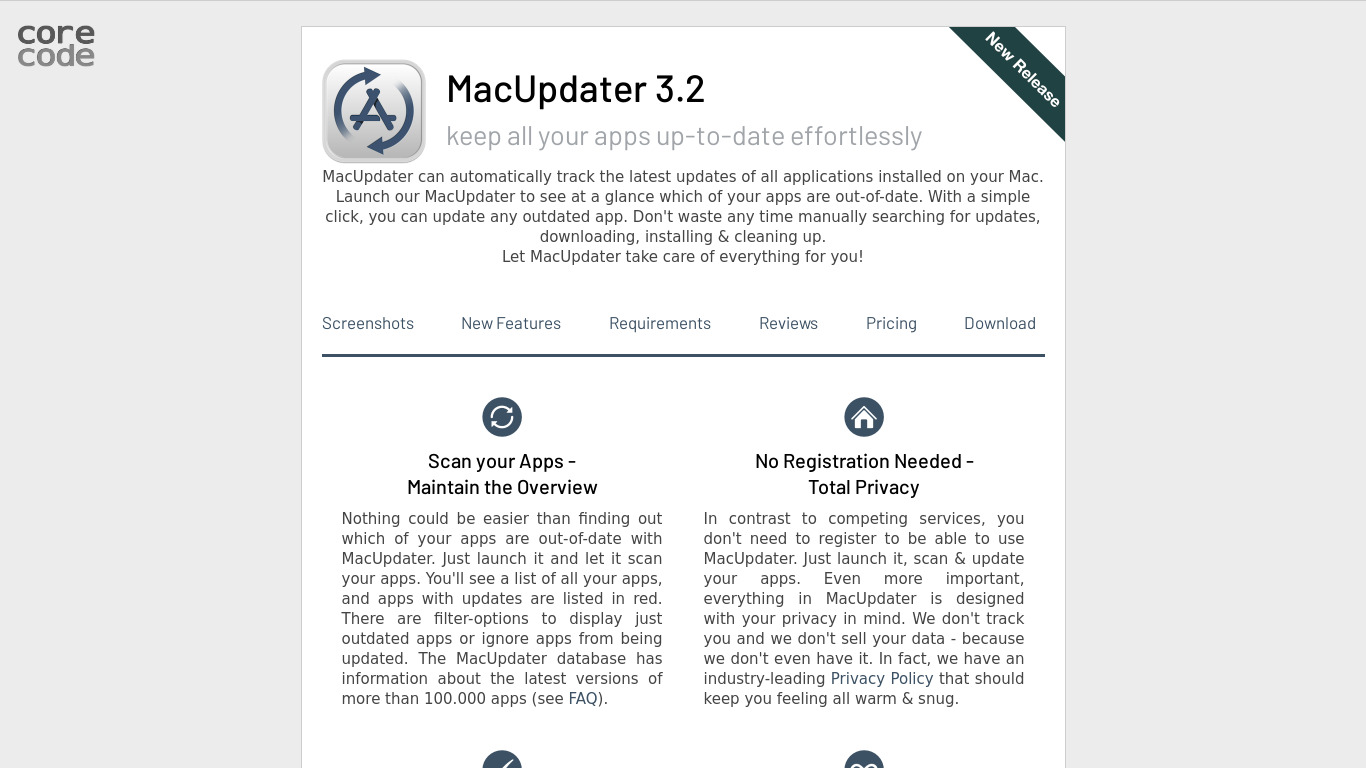 MacUpdater Landing page