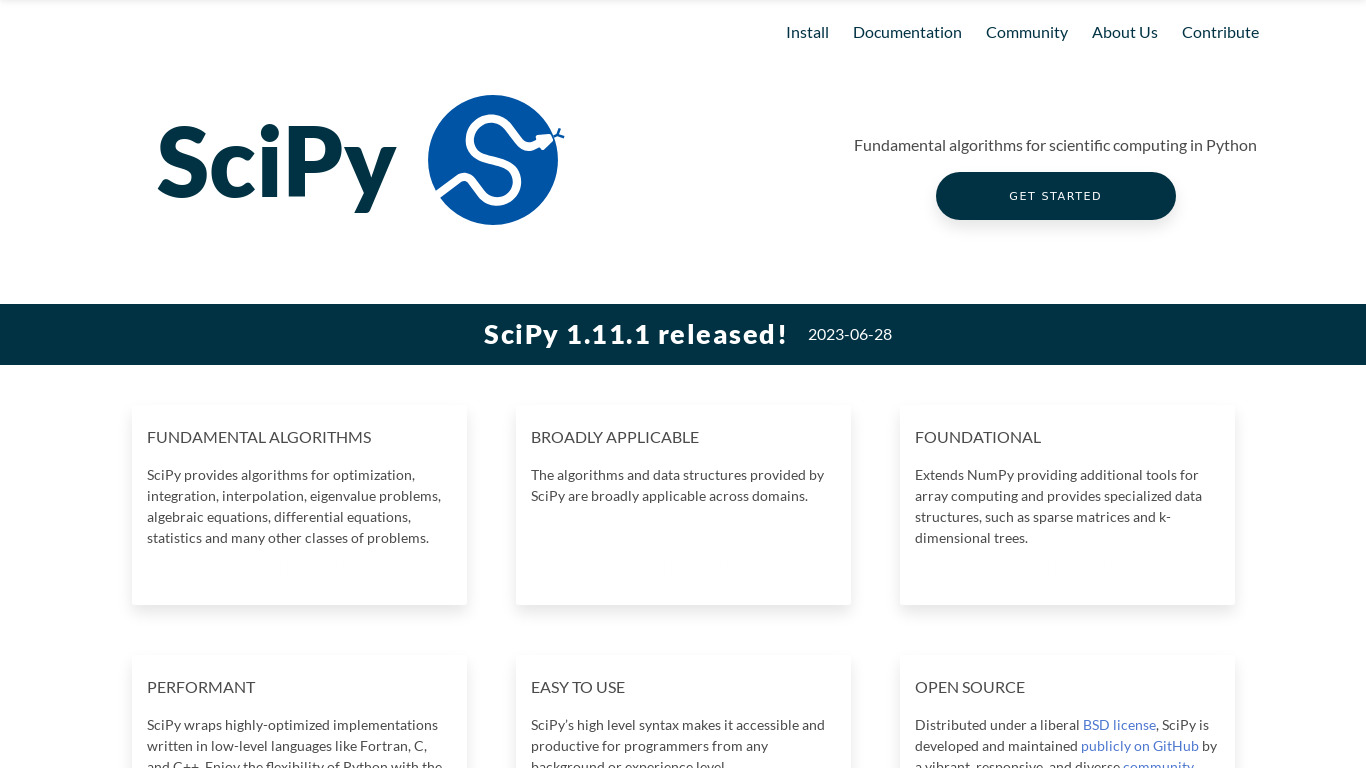 SciPy Landing page