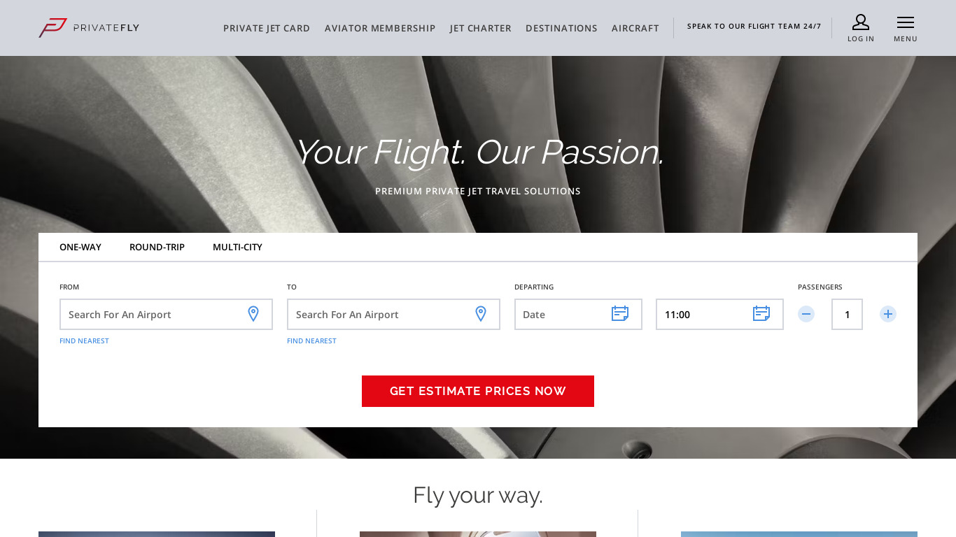 PrivateFly Landing page