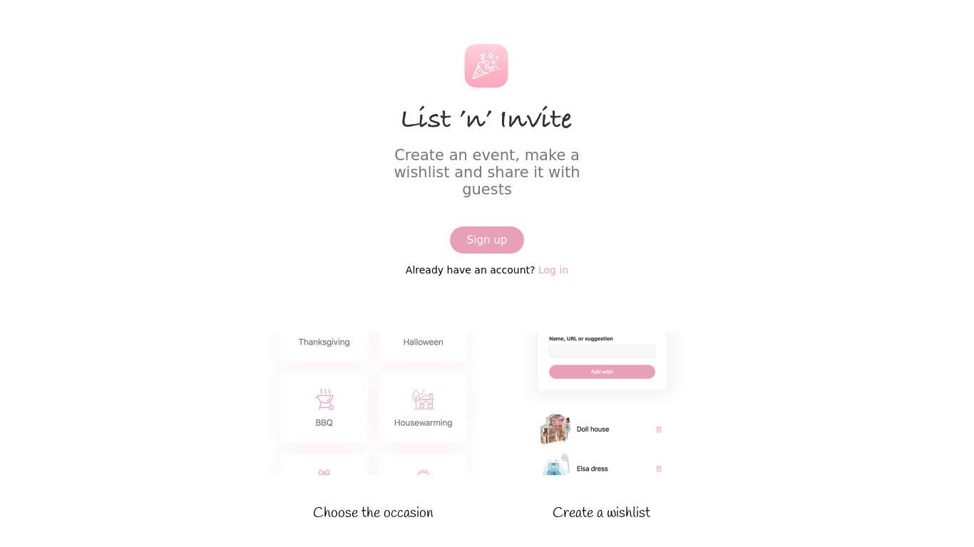 List and Invite Landing page
