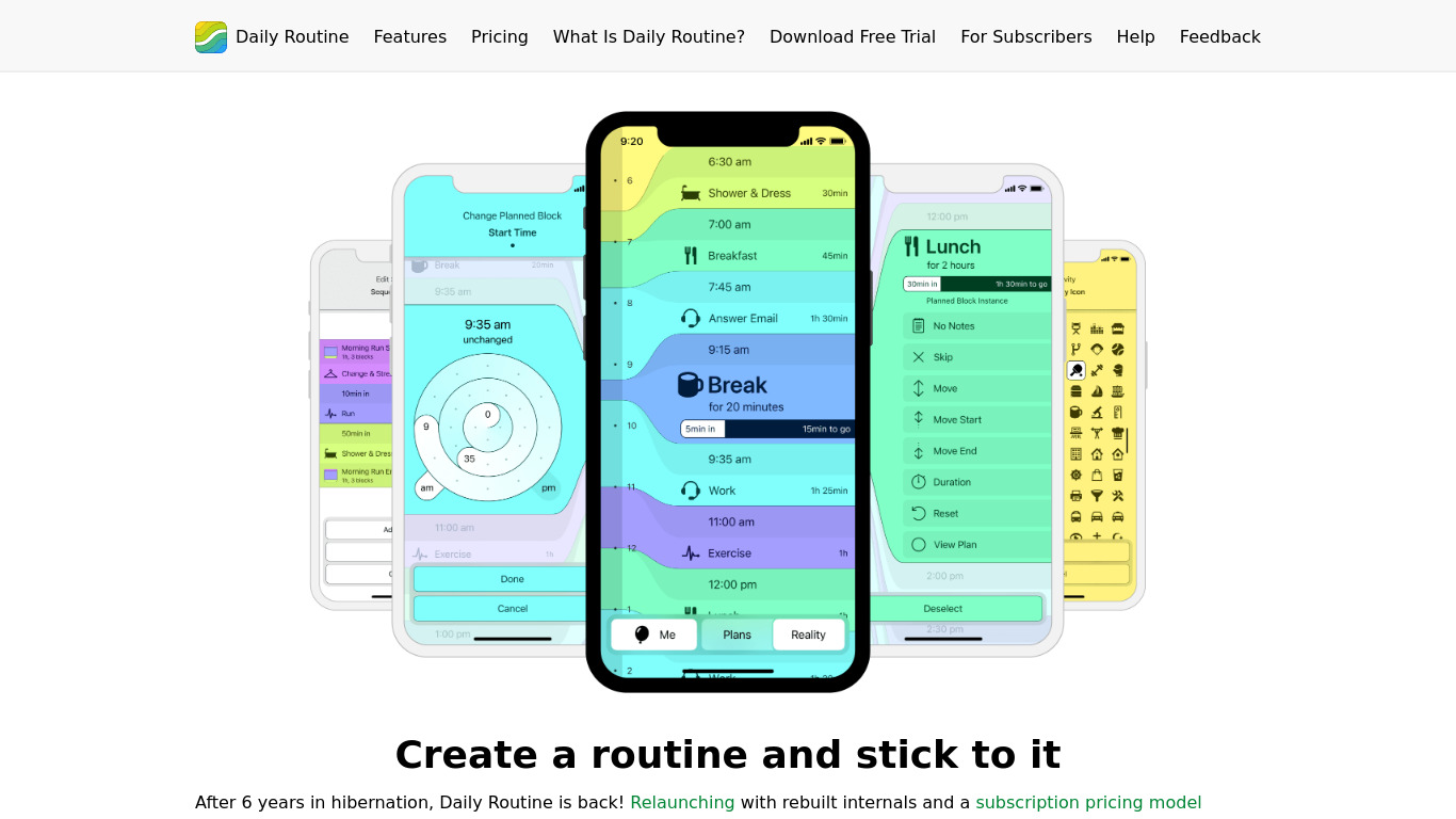Daily Routine Landing page