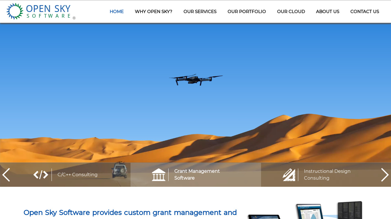 Open Sky Grant Management Landing page
