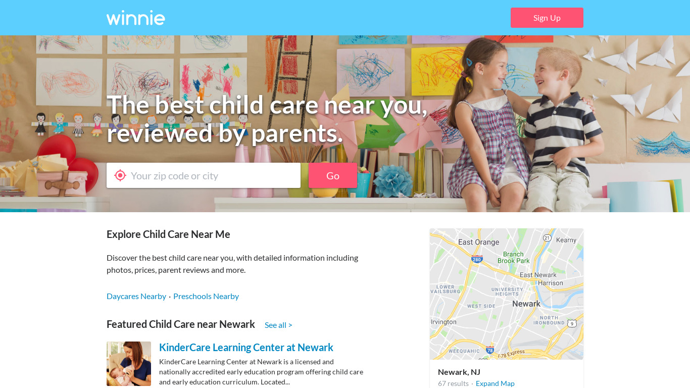 Winnie Childcare Search Landing page