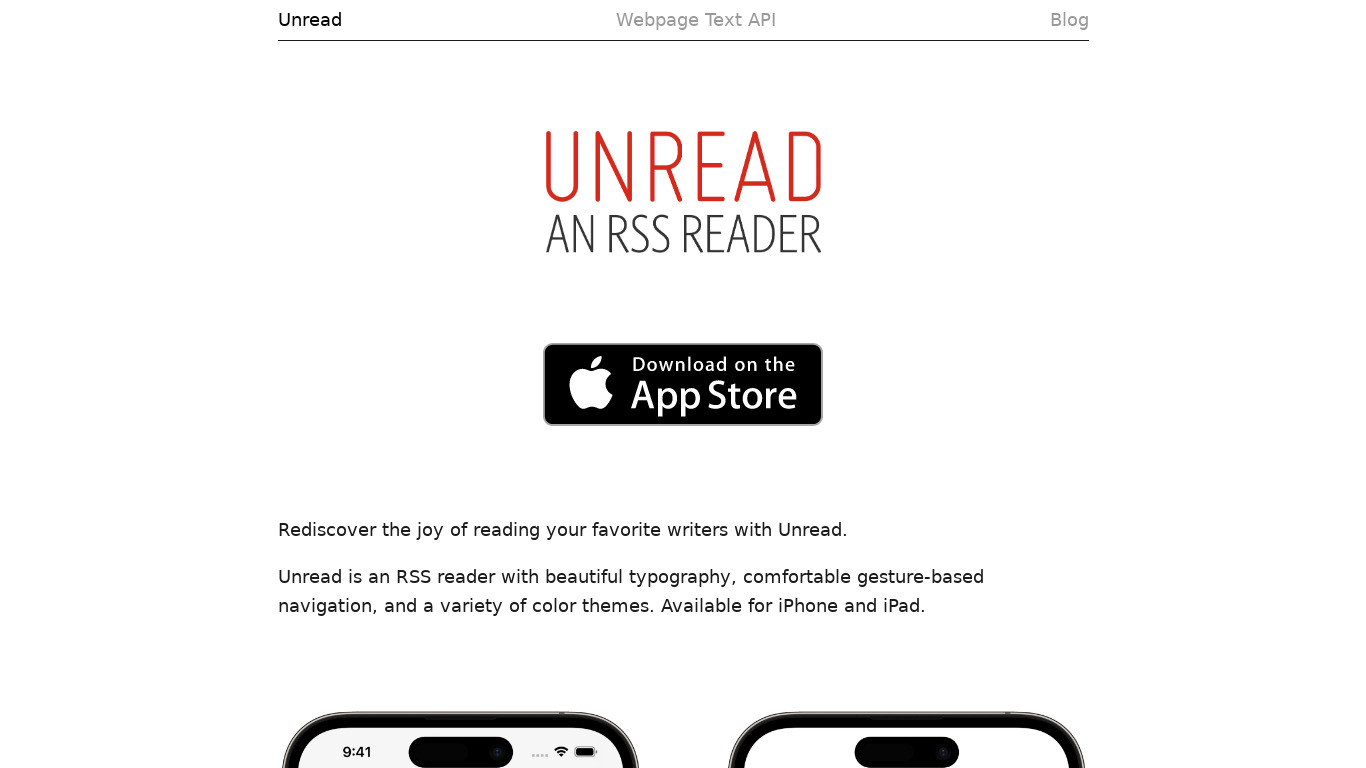 Unread for iPad Landing page