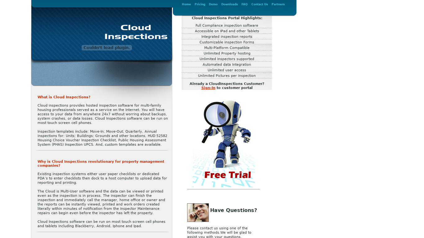 Cloud Inspections Landing page