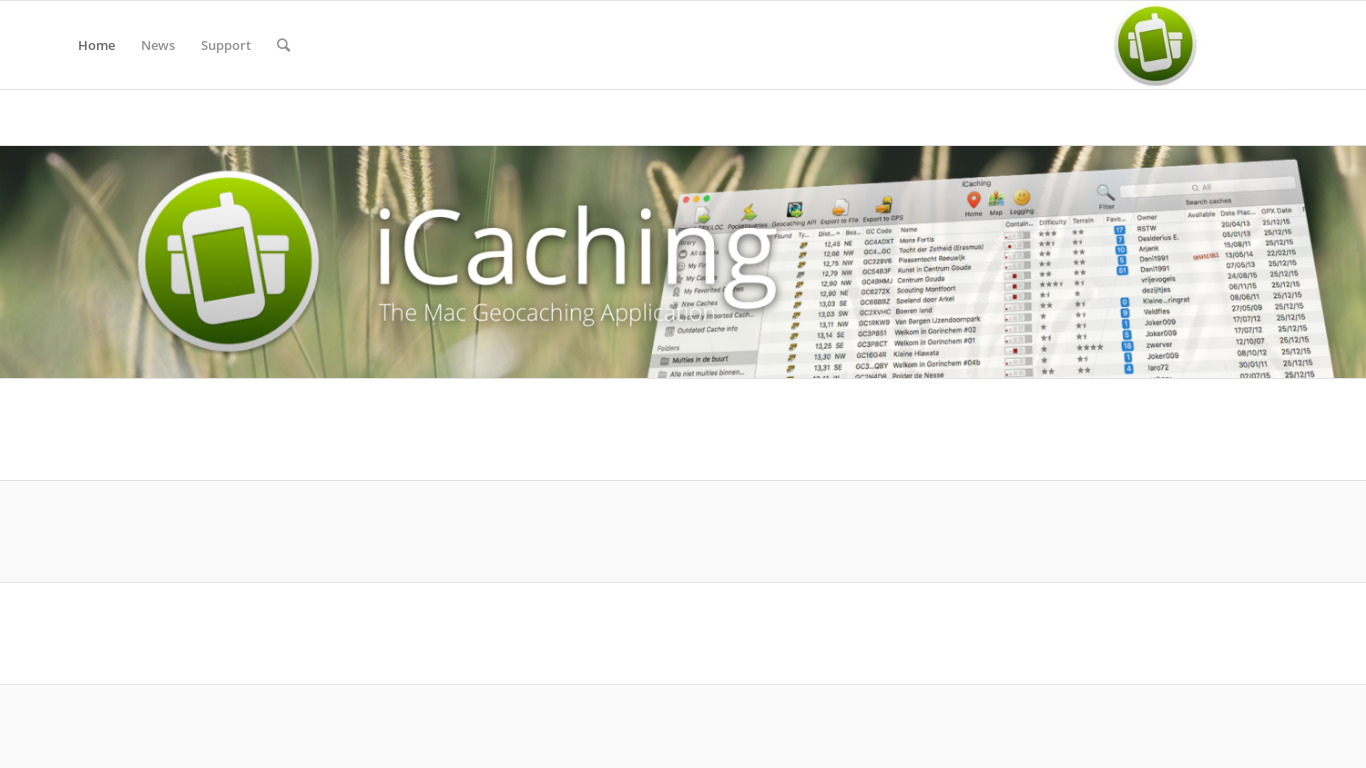 iCaching Landing page