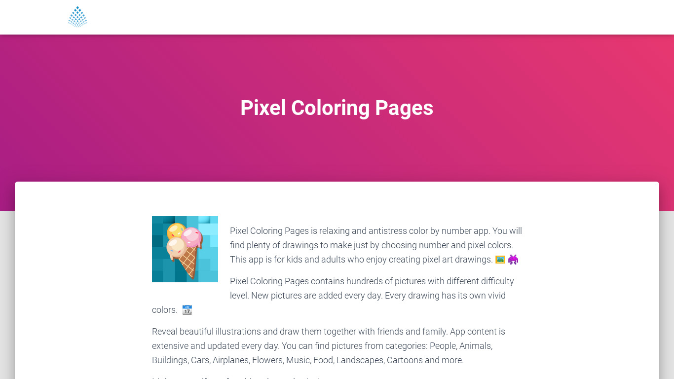 Pixel Coloring Pages Landing page