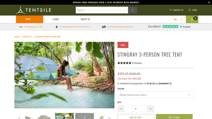 Stingray Tree Tent Landing Page