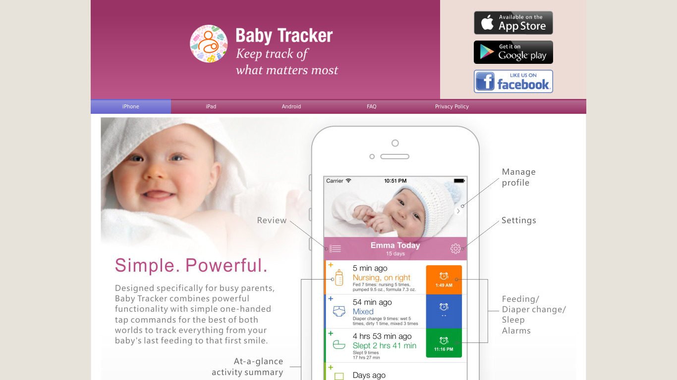 Baby Tracker Landing page