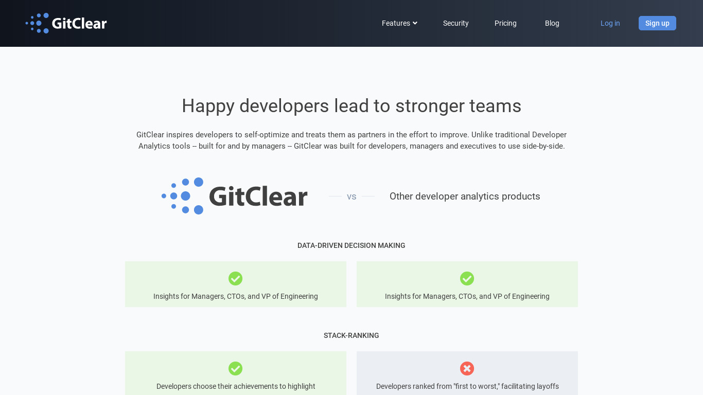 GitClear Landing page
