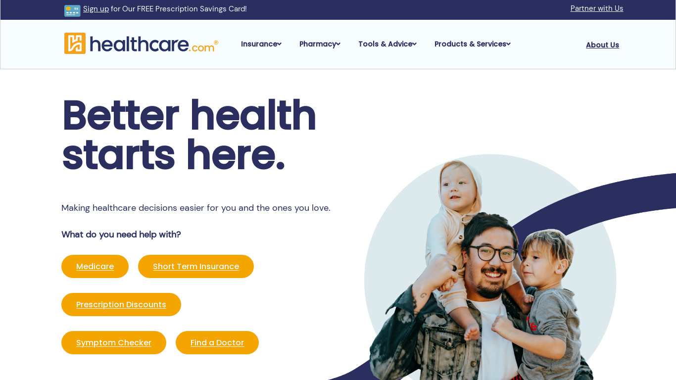HealthCare.com Landing page