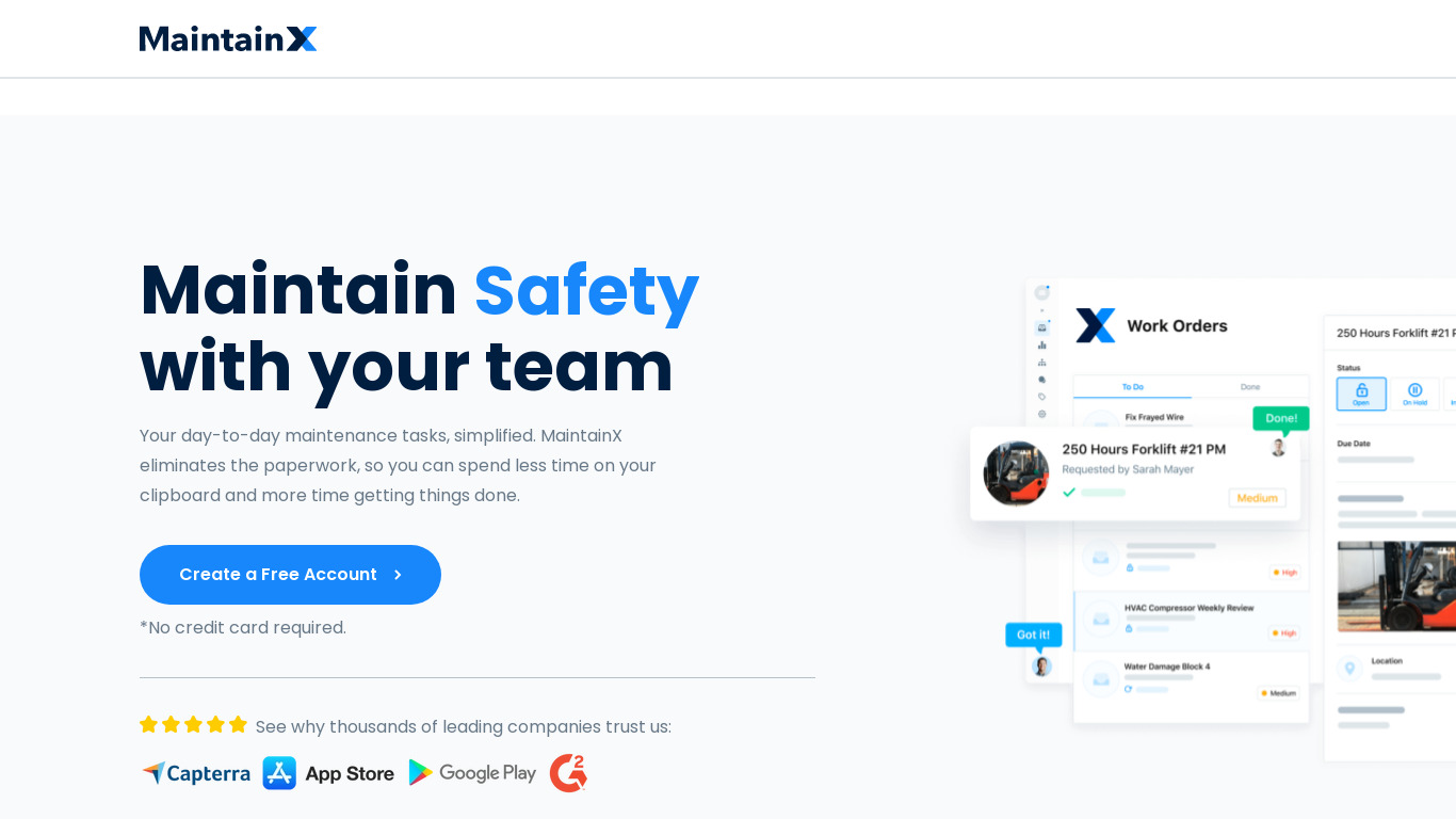 MaintainX Landing page