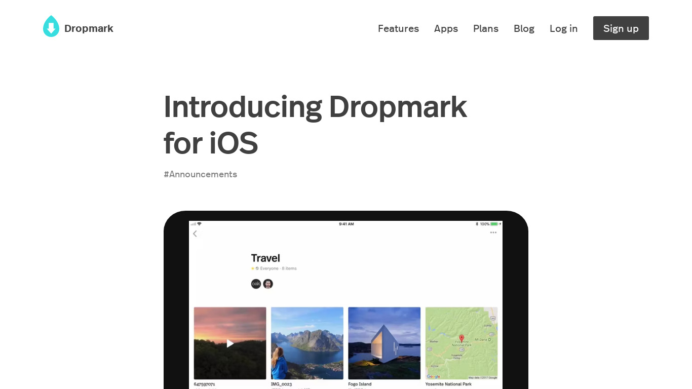 Dropmark for iOS Landing page