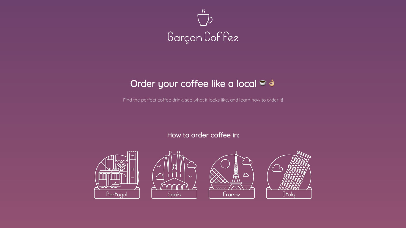 Garçon Coffee Landing page
