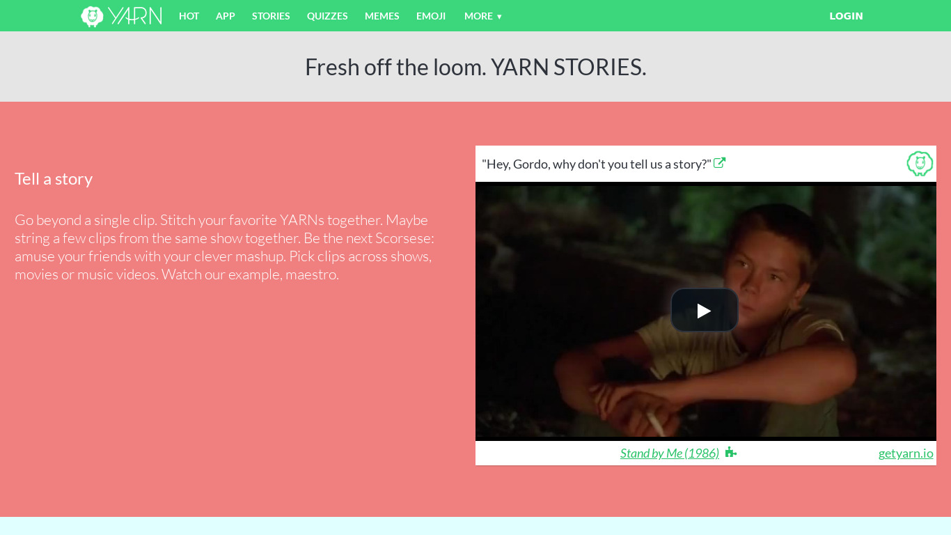 YARN Stories Landing page