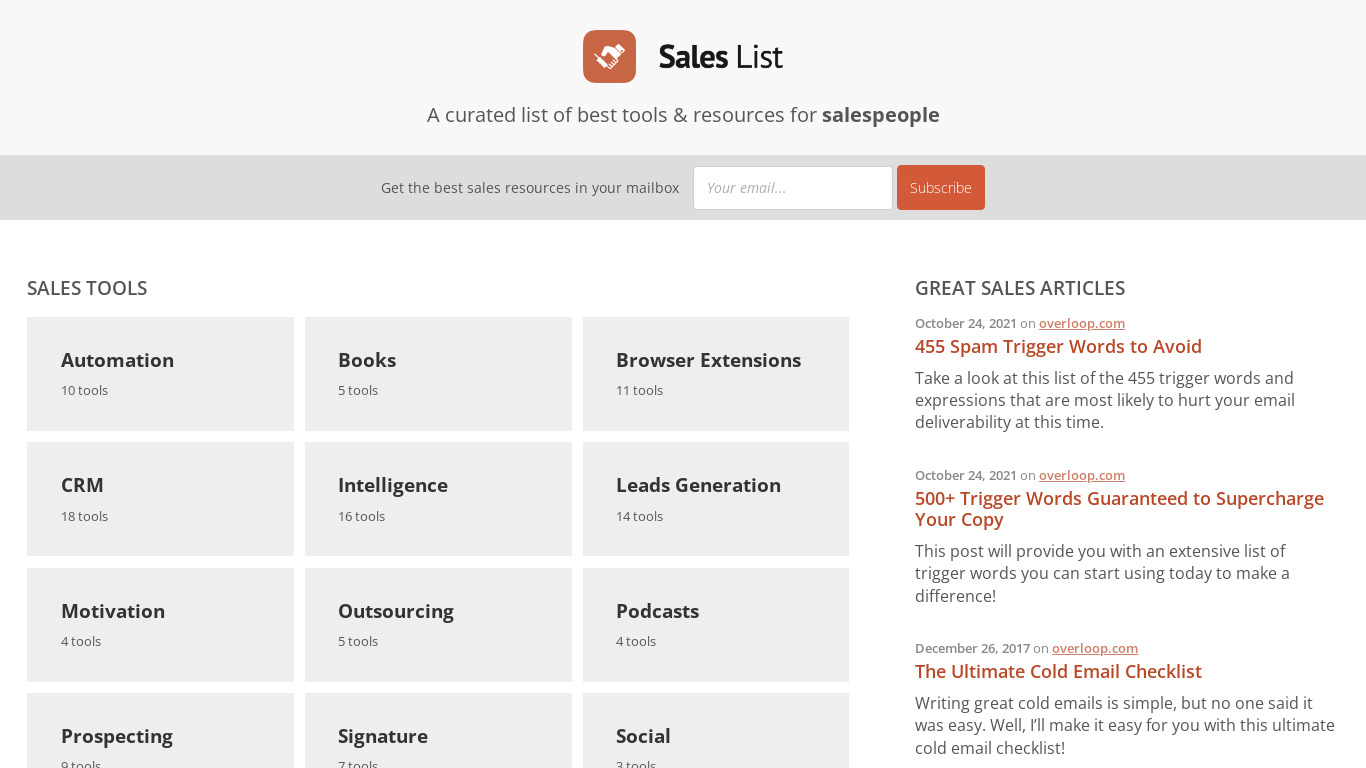 Sales List by Prospect.io Landing page