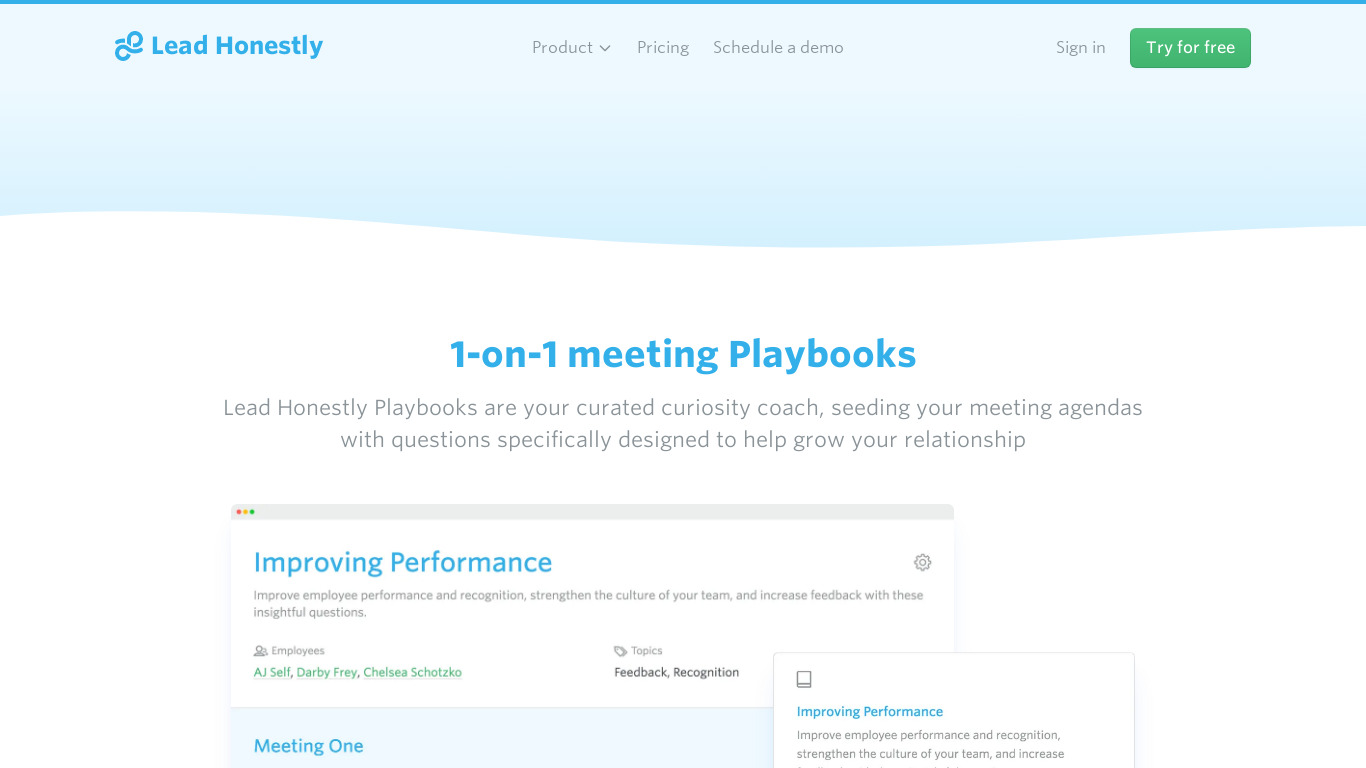 1-on-1 Meeting Playbooks Landing page