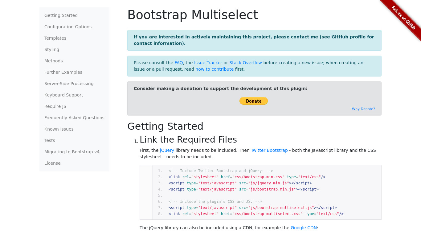 Bootstrap Multiselect Landing page