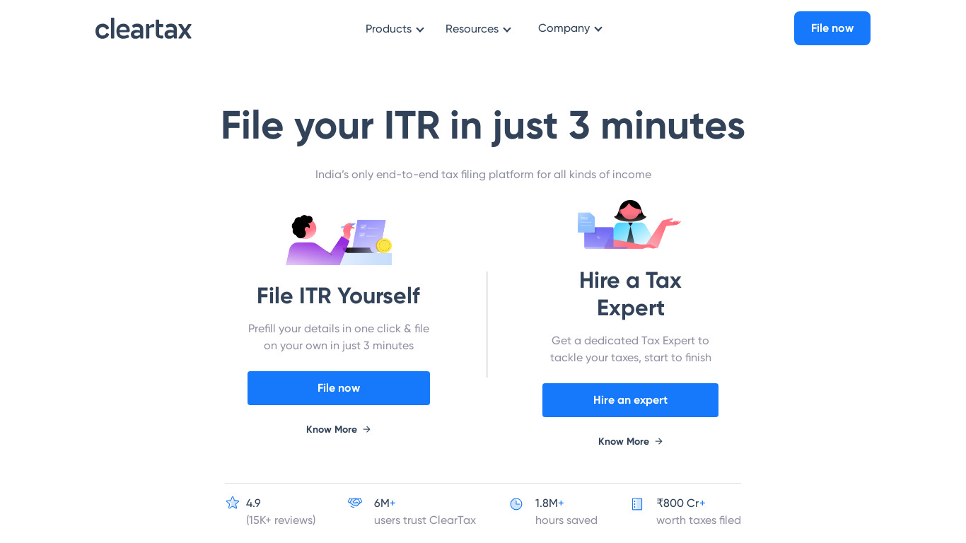 ClearTax Landing page