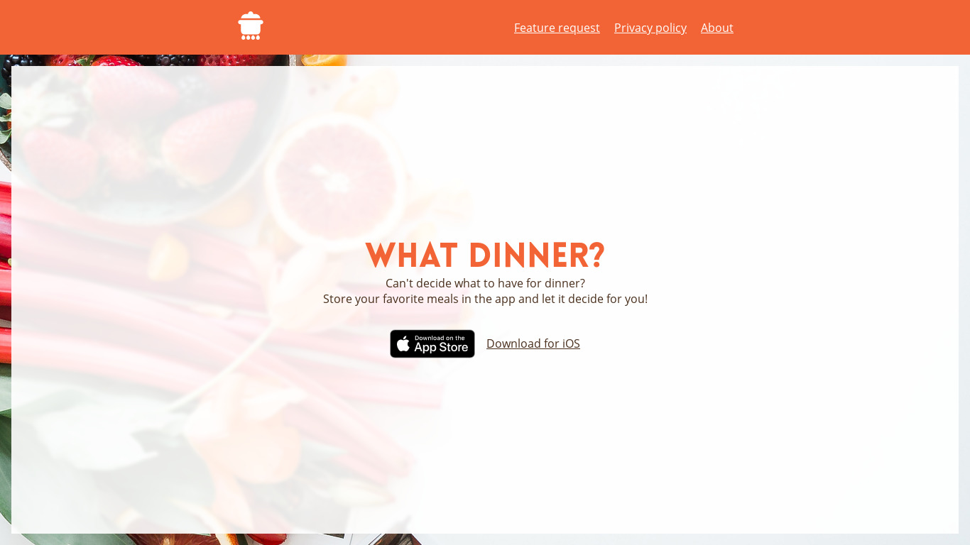 What Dinner? Landing page