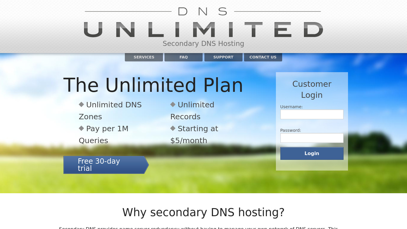 DNS Unlimited Landing page