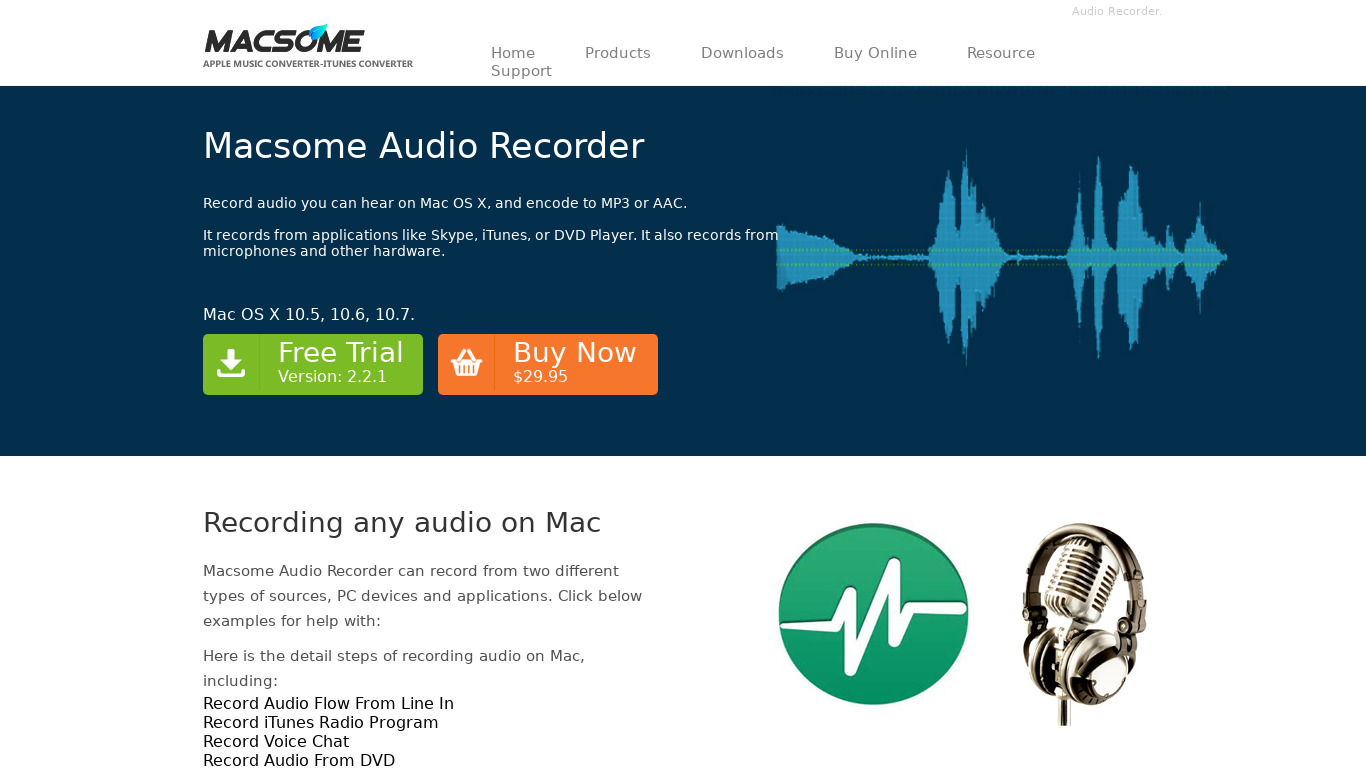 Macsome Audio Recorder Landing page