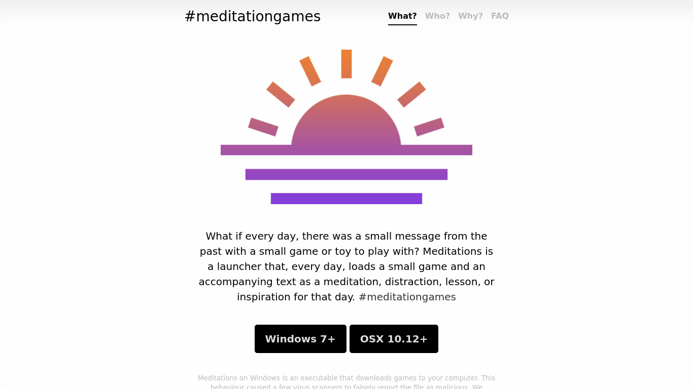 Meditations Games Landing page