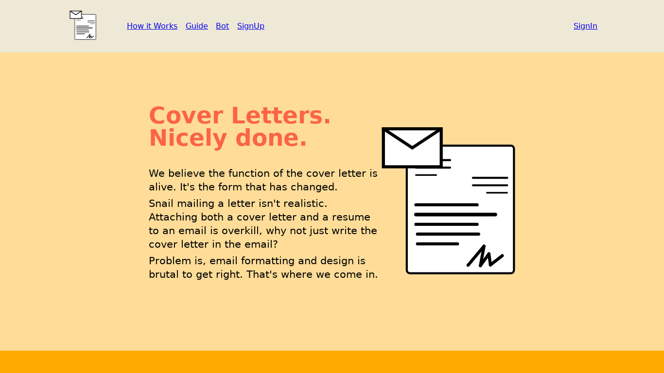 Cover Letter Emails Landing page