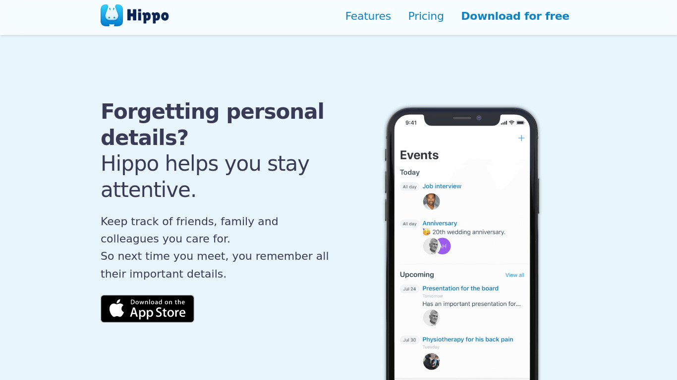 Hippo App Landing page