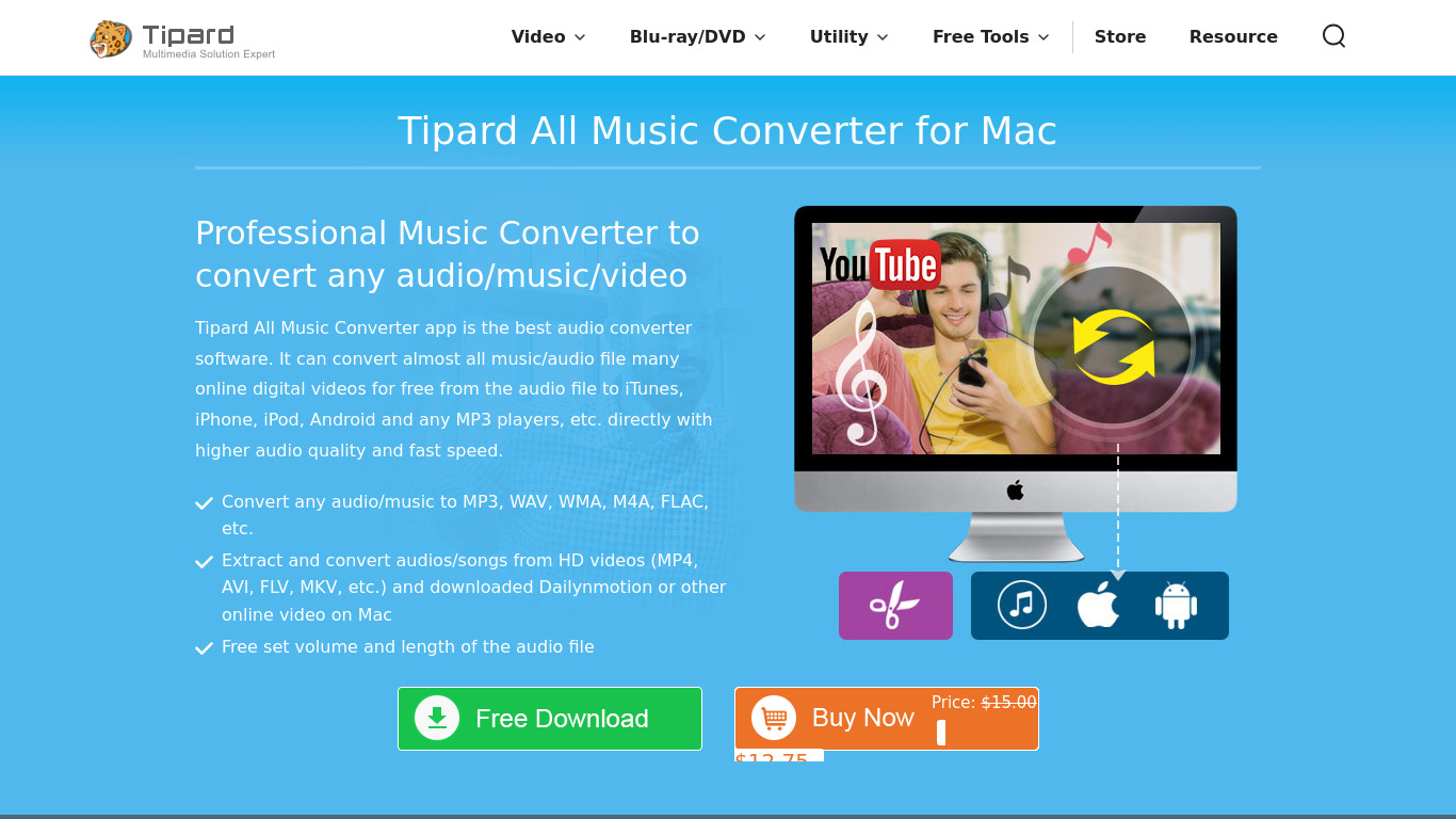 Tipard All Music Converter Landing page