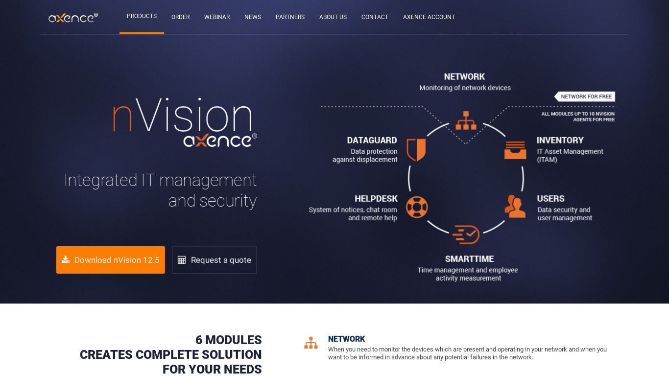 Axence nVision Landing page