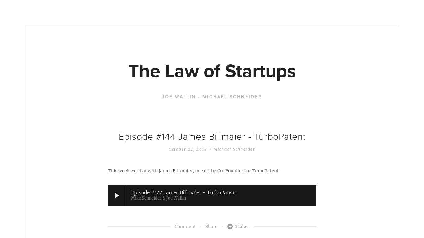 The Law of Startups Podcast Landing page