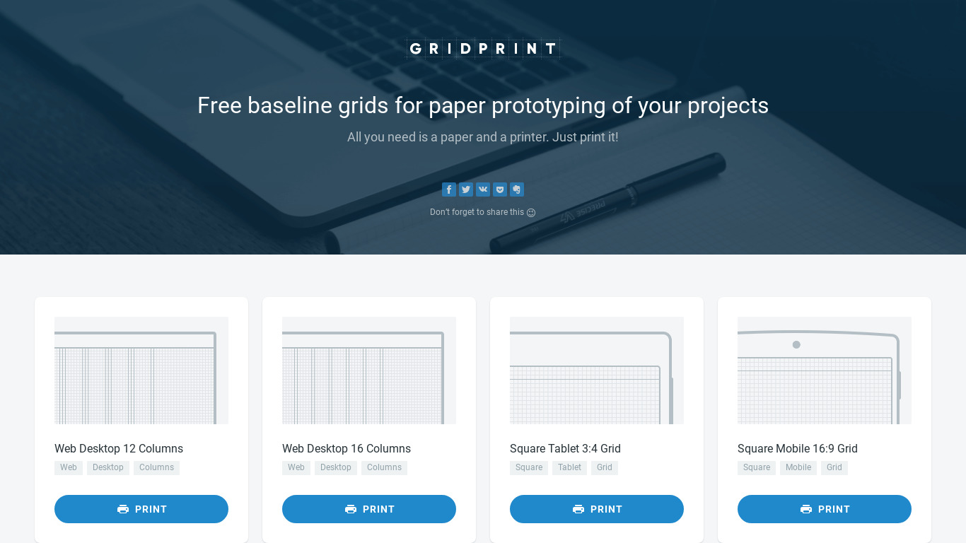 Gridprint Landing page