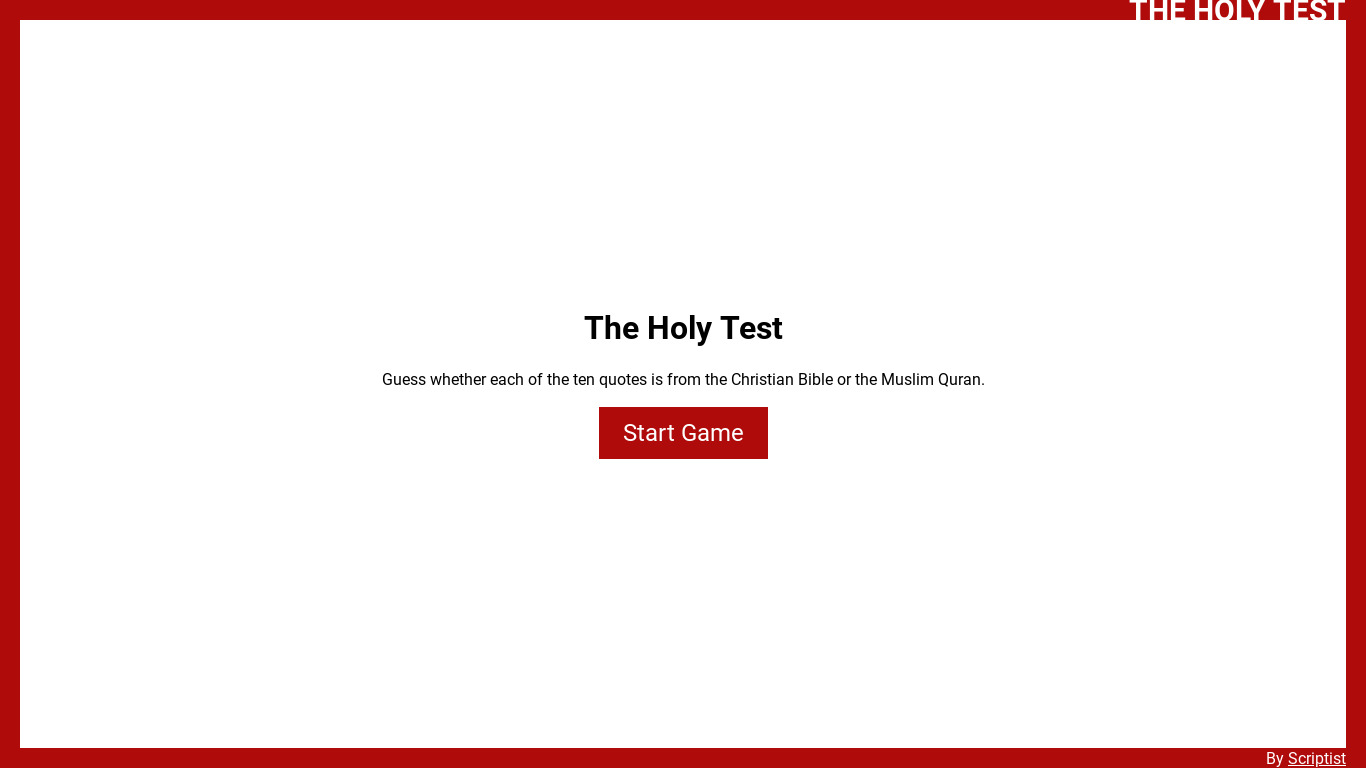 The Holy Test Landing page