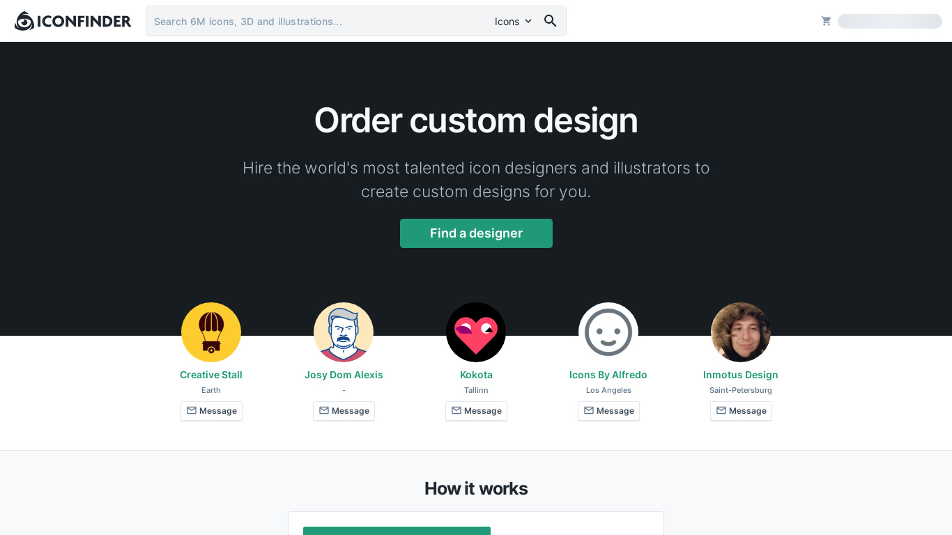 Custom Icons by Iconfinder Landing page