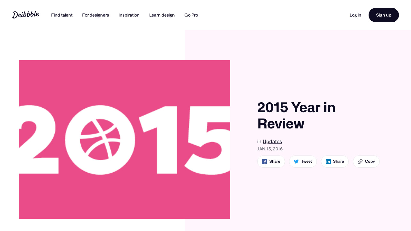 Dribbble 2015 Year in Review Landing page
