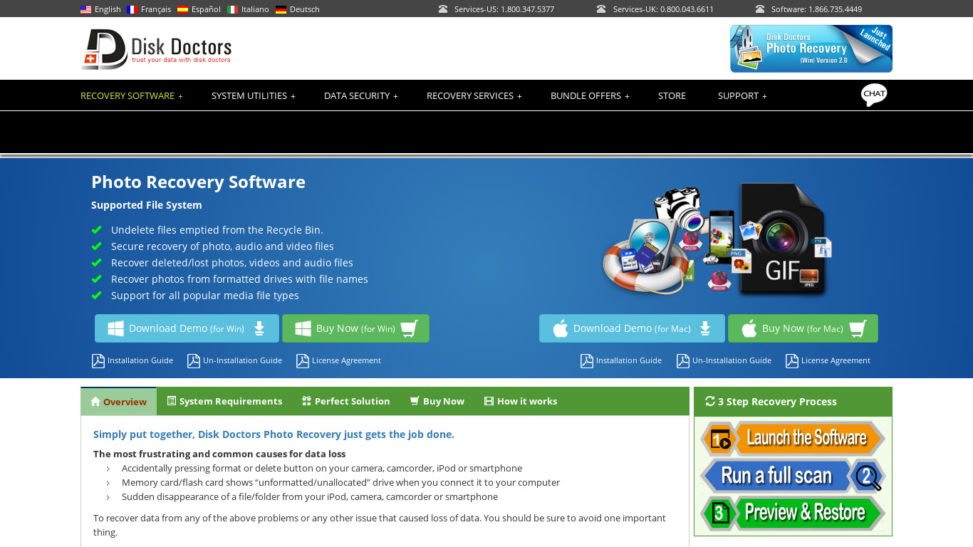 Disk Doctors Photo Recovery Landing page