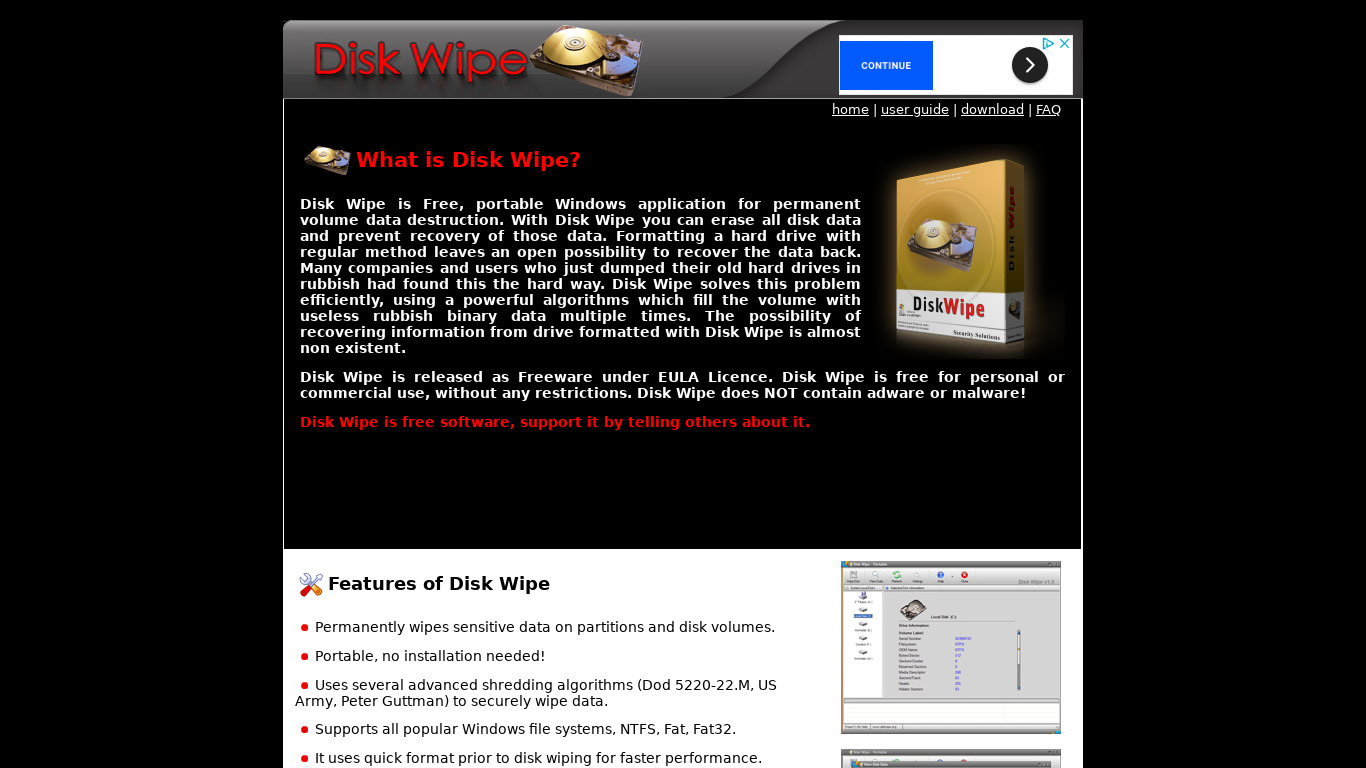 Disk Wipe Landing page