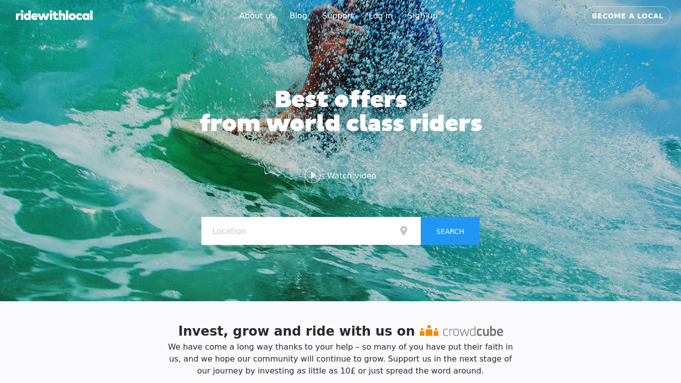 Ride With Local Landing page